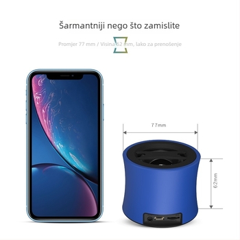 Mini Bluetooth zvučnik s metalnim kućištem, Bluetooth 5.0, 5W, ugrađena baterija 500-800 mAh, frekvencijski domet 100 Hz-20 kHz, SNR ≥95 dB