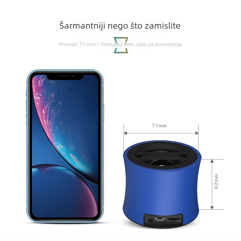 Mini Bluetooth zvučnik s metalnim kućištem, Bluetooth 5.0, 5W, ugrađena baterija 500-800 mAh, frekvencijski domet 100 Hz-20 kHz, SNR ≥95 dB