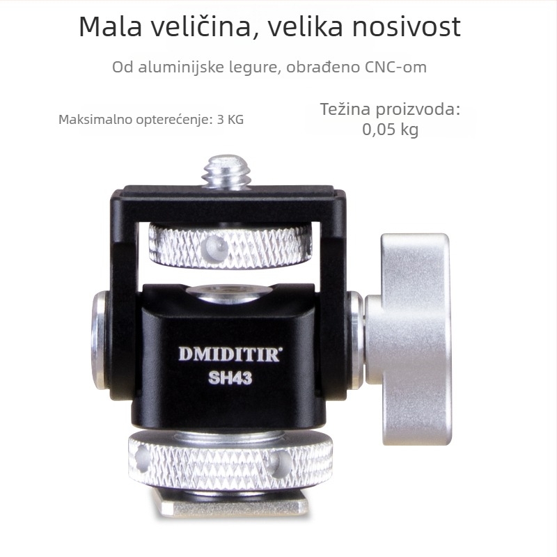 SH43 Podesivi amortizacijski gimball s brzim otpuštanjem za horizontalno 360° i vertikalno 90° snimanje – univerzalni aluminijski legura, 0.05 kg, ručna instalacija, za fotoaparat, bez ogledala i telefon