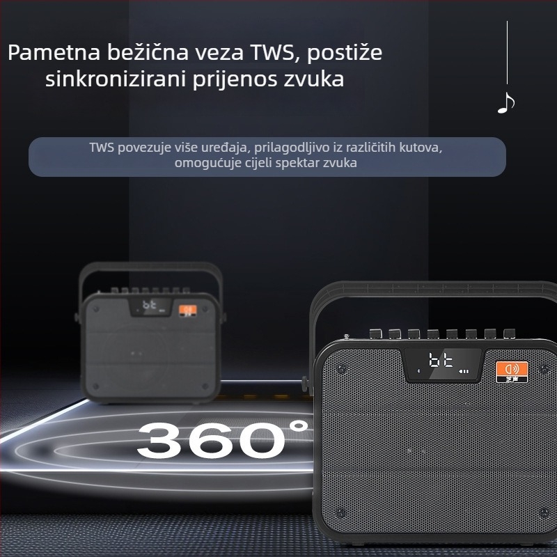 Vanjski Bluetooth zvučnik, prenosni, 60W, Bluetooth 5.0, ugrađena baterija 6000mAh, domet do 15 m, frekvencijski raspon 80 Hz–18 kHz
