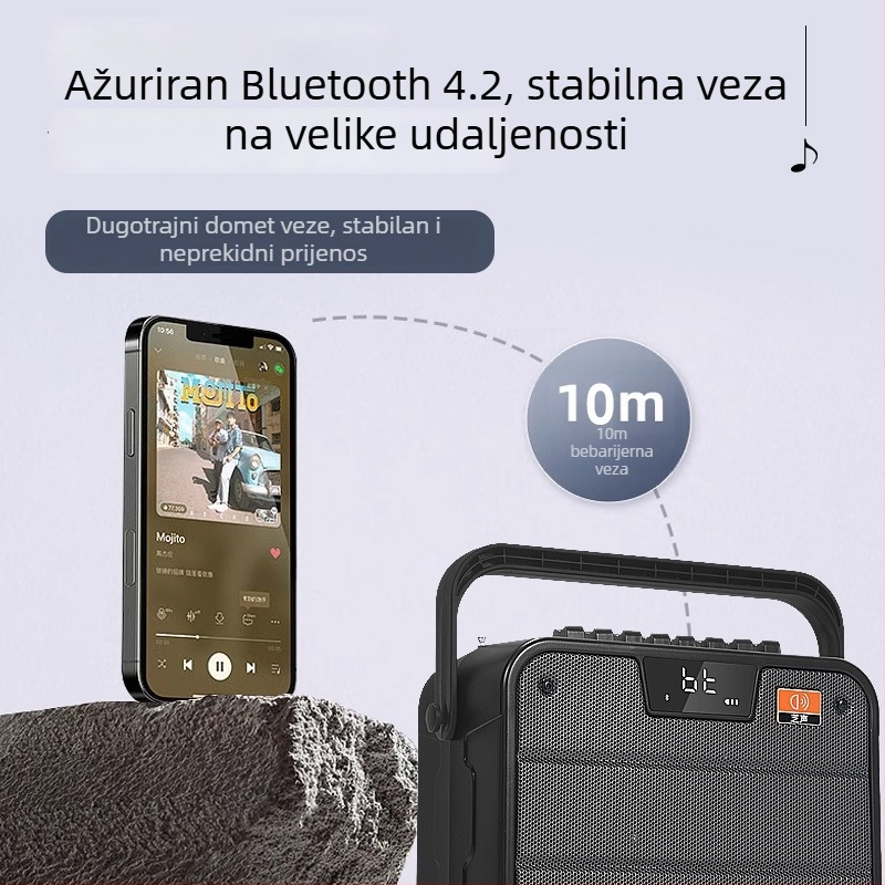 Vanjski Bluetooth zvučnik, prenosni, 60W, Bluetooth 5.0, ugrađena baterija 6000mAh, domet do 15 m, frekvencijski raspon 80 Hz–18 kHz