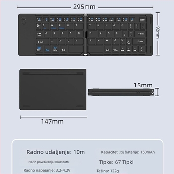Bluetooth tipkovnica sa sklopnim dizajnom - tiha, bežična, kompatibilna s tabletom (Tip: Bluetooth tipkovnica; Sklopivi dizajn; Tiho djelovanje; Bežična veza; Kompatibilno s tabletom)