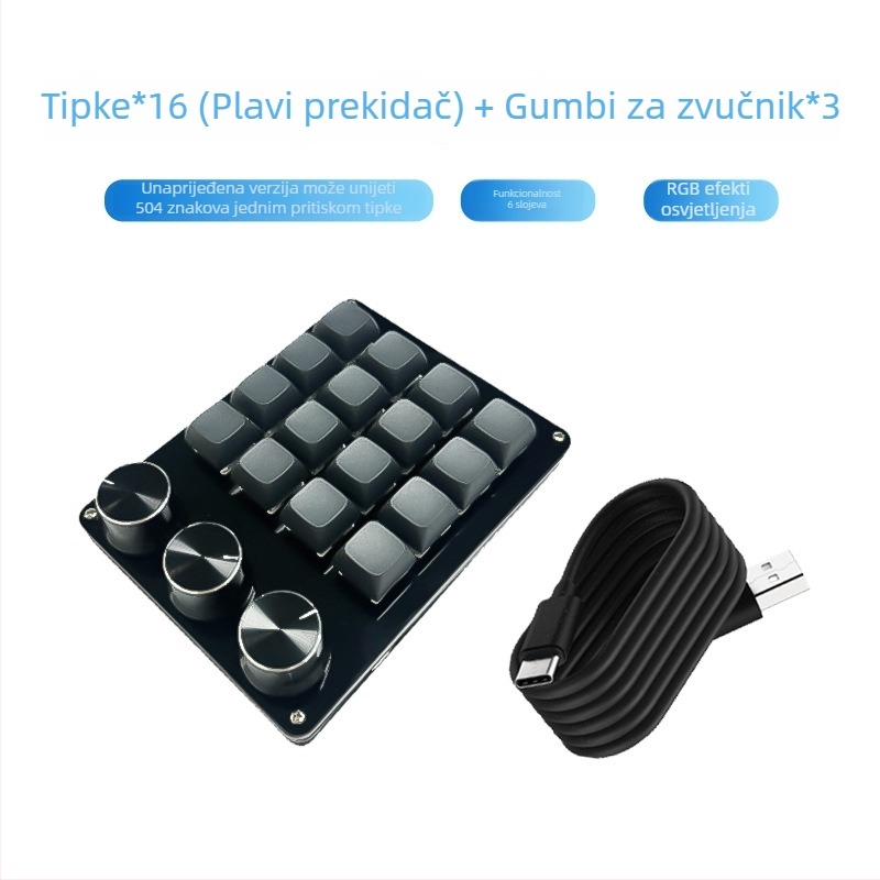 Mehanička tipkovnica s RGB osvjetljenjem, 87 tipki, žična, zeleni prekidači.