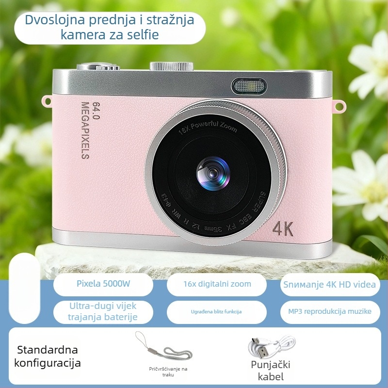 Dječja kamera s dvostrukim fotoaparatom, model Y03s, 1–5 MP, TF kartica, trajanje baterije 3–5 sati, snimanje videa, fotografiranje, filtr, ispis fotografija