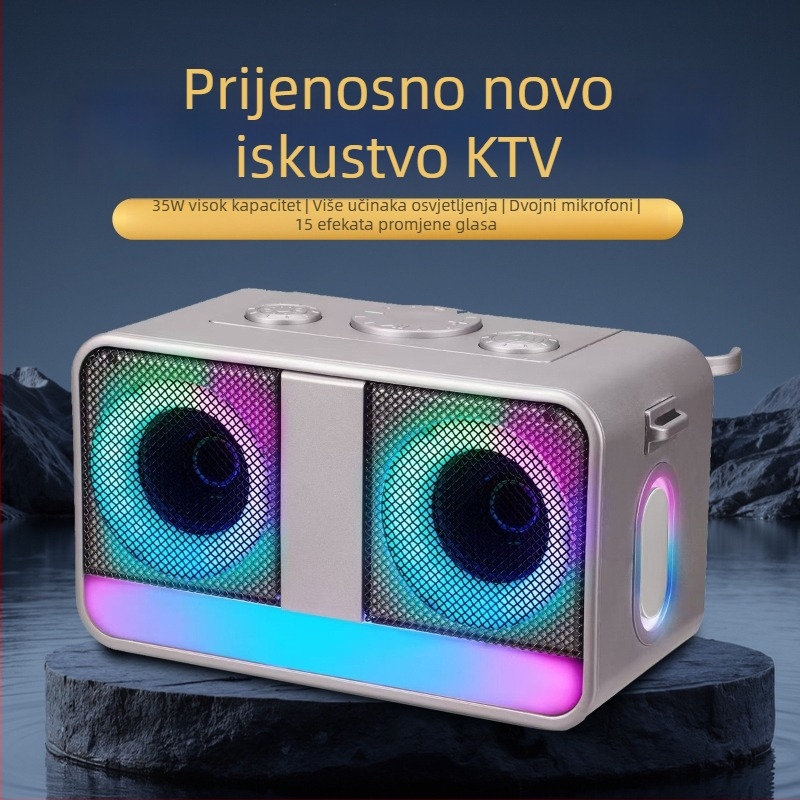 Karaoke Bluetooth zvučnik, prijenosni za vanjsku upotrebu, 35W, dva zvučnika, ugrađena baterija, Bluetooth 5.1, frekvencijski raspon 100Hz-20kHz, mikrofon uključen