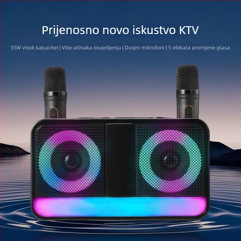 Karaoke Bluetooth zvučnik, prijenosni za vanjsku upotrebu, 35W, dva zvučnika, ugrađena baterija, Bluetooth 5.1, frekvencijski raspon 100Hz-20kHz, mikrofon uključen