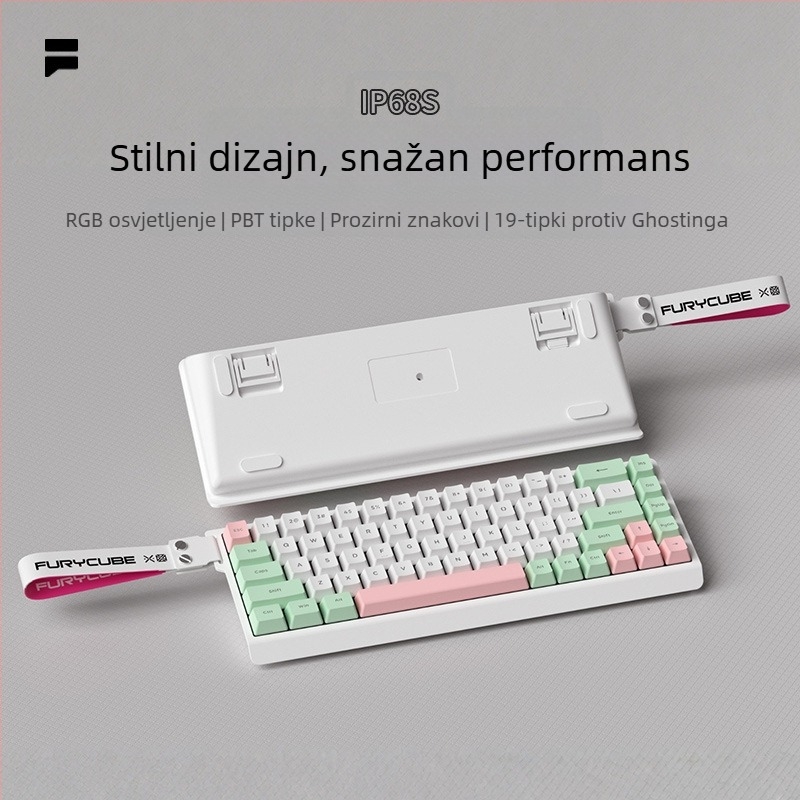 Furycube IP68S žičana membranska tipkovnica s 68 tipkama, RGB podsvjetljenje, za ured i igranje
