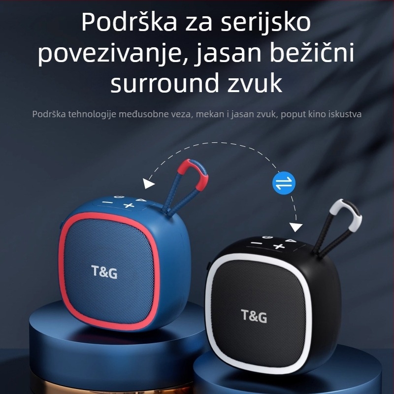 Mini Bluetooth zvučnik s utorom za karticu, Bluetooth 5.0, IPX7 vodootporan, ugrađena baterija 500–800 mAh, frekvencijski odziv 100 Hz–20 kHz, SNR ≥70 dB