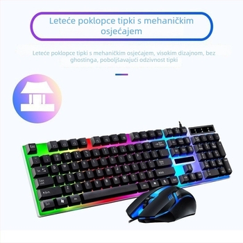 Gaming set tipkovnice i miša s RGB pozadinskim osvjetljenjem, žični USB spoj, više od 98 tipki, nasloni za zglob