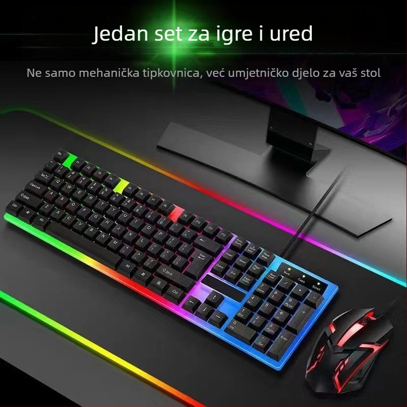 Gaming set tipkovnice i miša s RGB pozadinskim osvjetljenjem, žični USB spoj, više od 98 tipki, nasloni za zglob