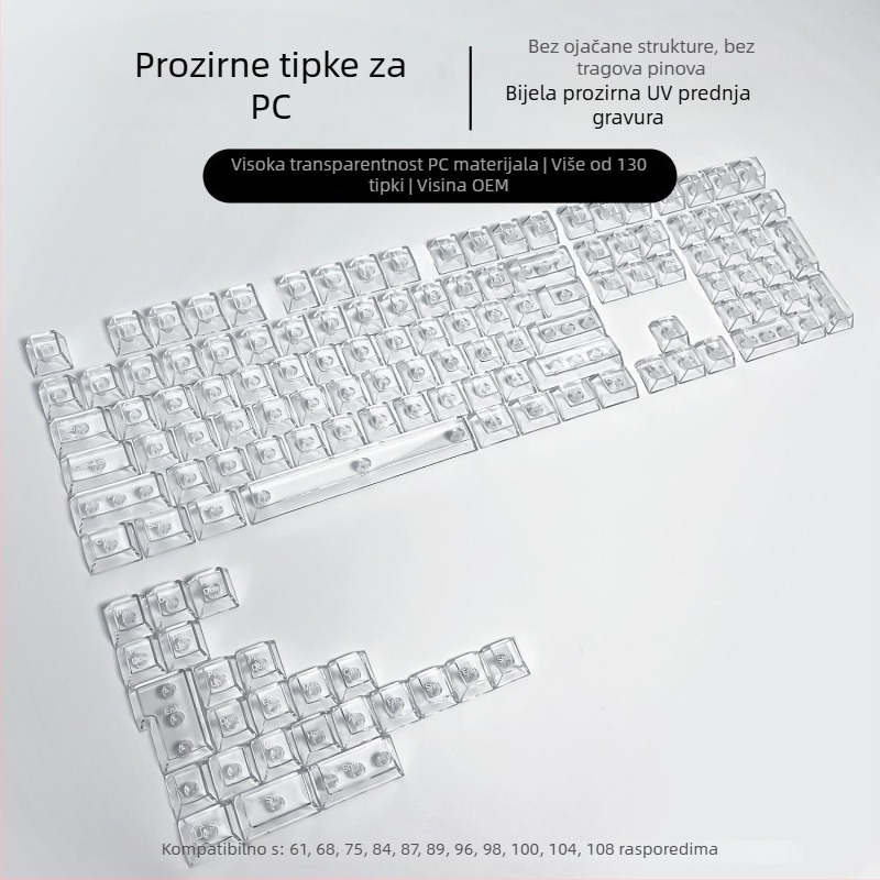 132-tipke kapice za mehaničku tipkovnicu, potpuno prozirne, DIY prilagodba, PC plast, bočna gravura