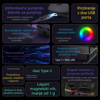 Magnetična podloga za punjenje miša, kompatibilna s Logitech G502, USB sučelje, duljina kabela 1,8 m, težina 150 g