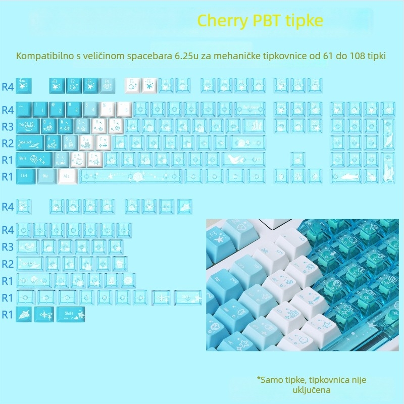 PBT keycaps Cherry profil za mehaničku tipkovnicu, dye-sublimation na PC, 150 tipki, podrška prilagodbi