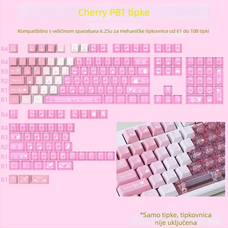 PBT keycaps Cherry profil za mehaničku tipkovnicu, dye-sublimation na PC, 150 tipki, podrška prilagodbi