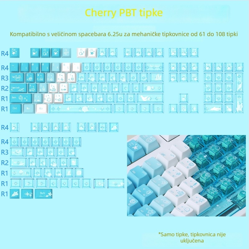 PBT keycaps Cherry profil za mehaničku tipkovnicu, dye-sublimation na PC, 150 tipki, podrška prilagodbi