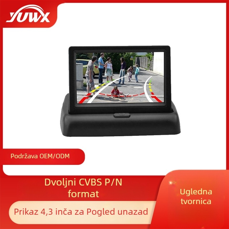 Zaslon za vožnju unatrag YWX-430A s TFT LCD-om, rezolucija 480x272, CVBS ulaz