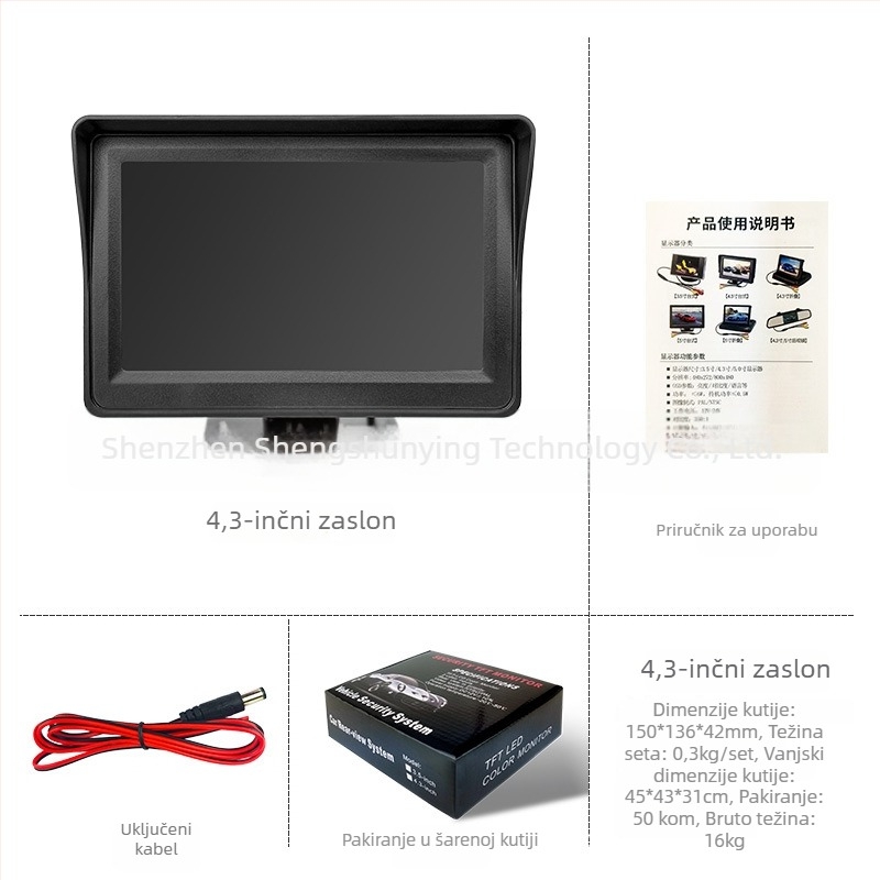 Automobilski LCD monitor SSY-Y401 – rezolucija 480x272, AV ulaz, CVBS kompatibilan, PAL/NTSC