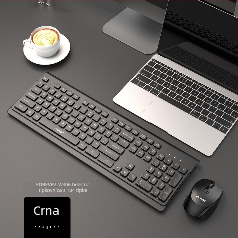 FVW306 Bežično tihi skup tipkovnice i miša – ergonomski, 104 tipke, 2.4G, 1000-1200-1400dpi, Plug-and-Play