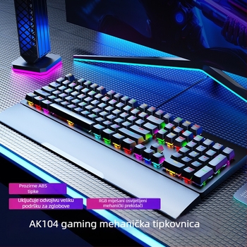 Mehanička tipkovnica AK104, 104 tipki, žično spojenje, RGB pozadinsko osvjetljenje, s podrškom za zglob, vodootporna