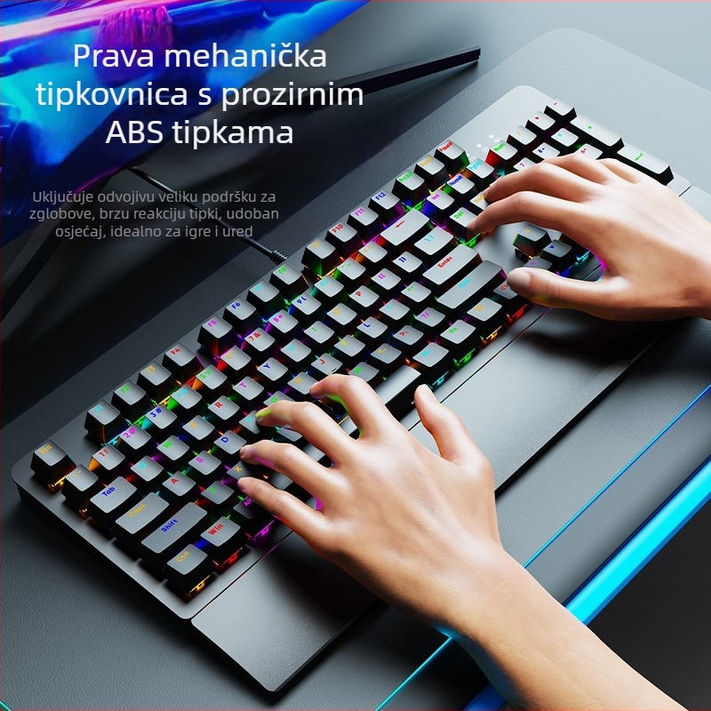 Mehanička tipkovnica AK104, 104 tipki, žično spojenje, RGB pozadinsko osvjetljenje, s podrškom za zglob, vodootporna