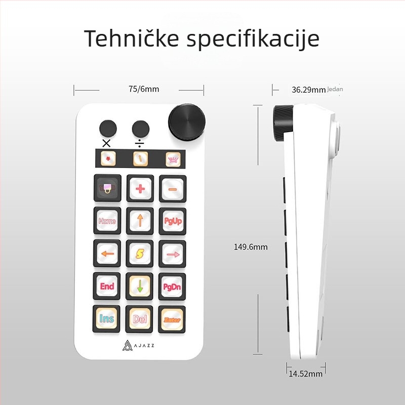 Žična tipkovnica Ajazz N1 s 15 tipki i RGB osvjetljenjem (silikon i ABS materijali; podržava prilagođavanje)