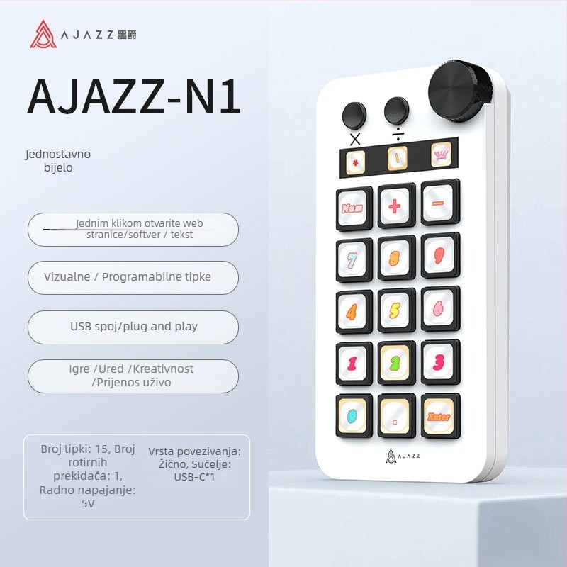 Žična tipkovnica Ajazz N1 s 15 tipki i RGB osvjetljenjem (silikon i ABS materijali; podržava prilagođavanje)