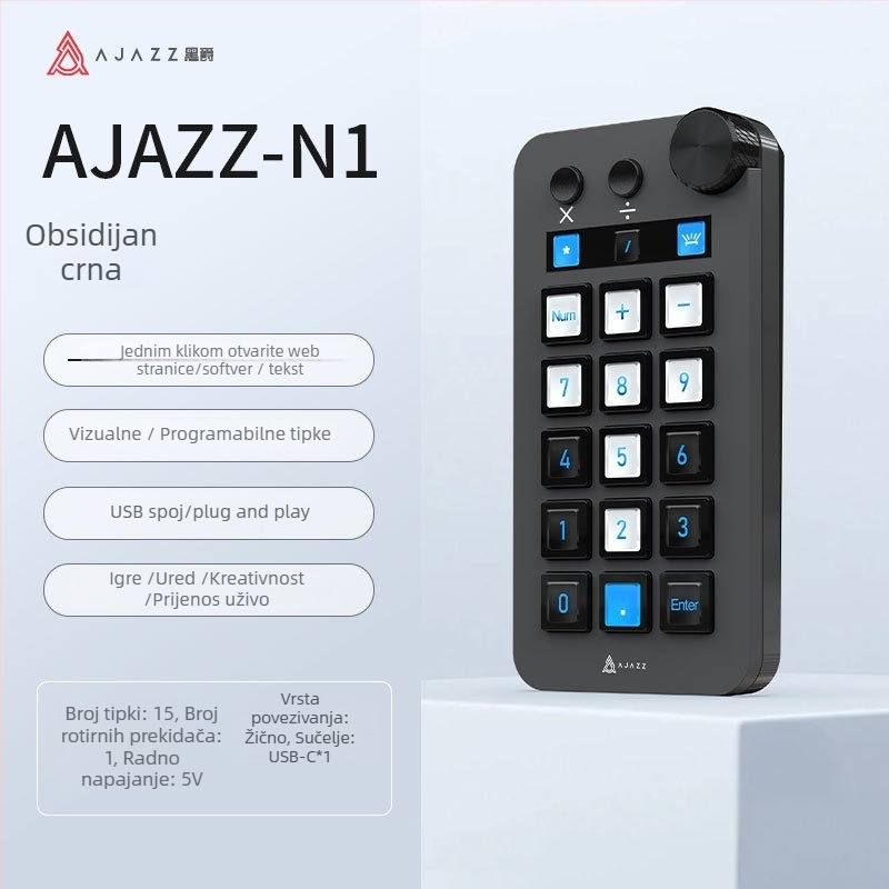 Žična tipkovnica Ajazz N1 s 15 tipki i RGB osvjetljenjem (silikon i ABS materijali; podržava prilagođavanje)