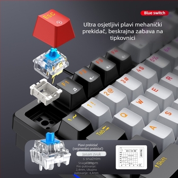 Mehanička gaming tipkovnica s USB kabelom, RGB pozadinskim osvjetljenjem, kotačićem za upravljanje i podrškom za zglob, univerzalna kompatibilnost