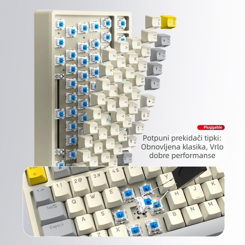 Mehanička gaming tipkovnica s USB kabelom, RGB pozadinskim osvjetljenjem, kotačićem za upravljanje i podrškom za zglob, univerzalna kompatibilnost