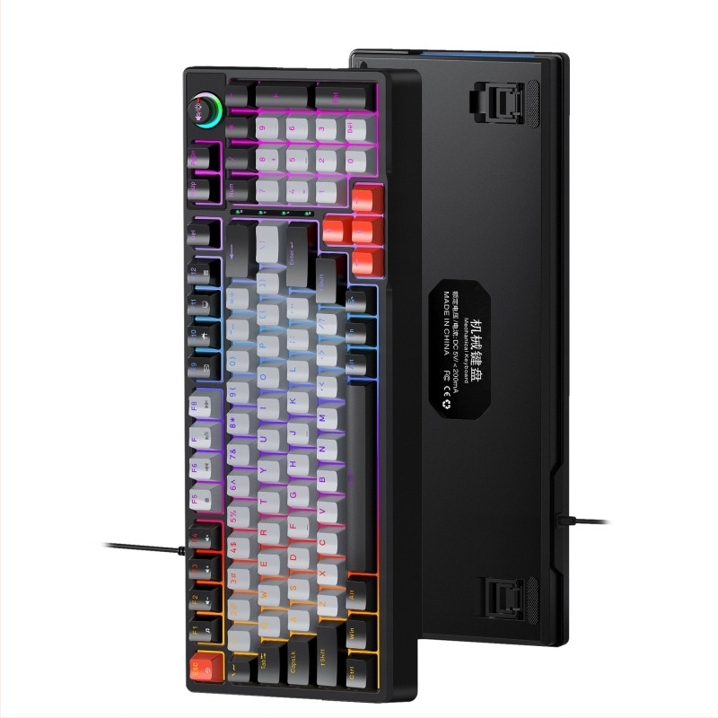 Mehanička gaming tipkovnica s USB kabelom, RGB pozadinskim osvjetljenjem, kotačićem za upravljanje i podrškom za zglob, univerzalna kompatibilnost