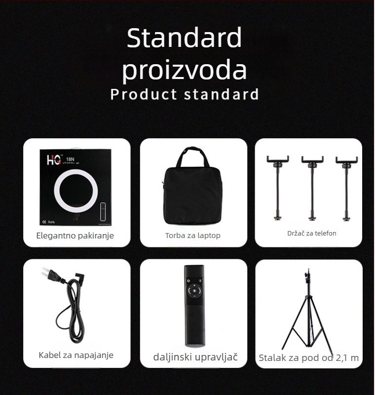 LED kružno svjetlo za uživo streaming, HQ-18N, 55W, 110-220V, sklopivo