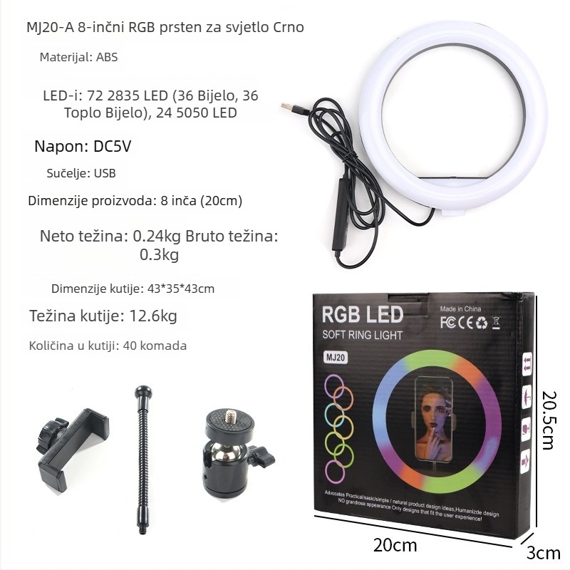 MJ26RGB LED kružno svjetlo za fotografiju, neprekidna regulacija jačine svjetla, veličine 10 inch, 8 inch i 18 inch, za unutarnje snimanje videa.
