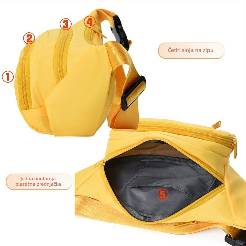 Ženska torbica oko struka preko ramena, velika zapremina, Oxford tkanina, zatvarač, unutarnja džep, podstava Oxford, proljeće 2025, marka Exploring the light