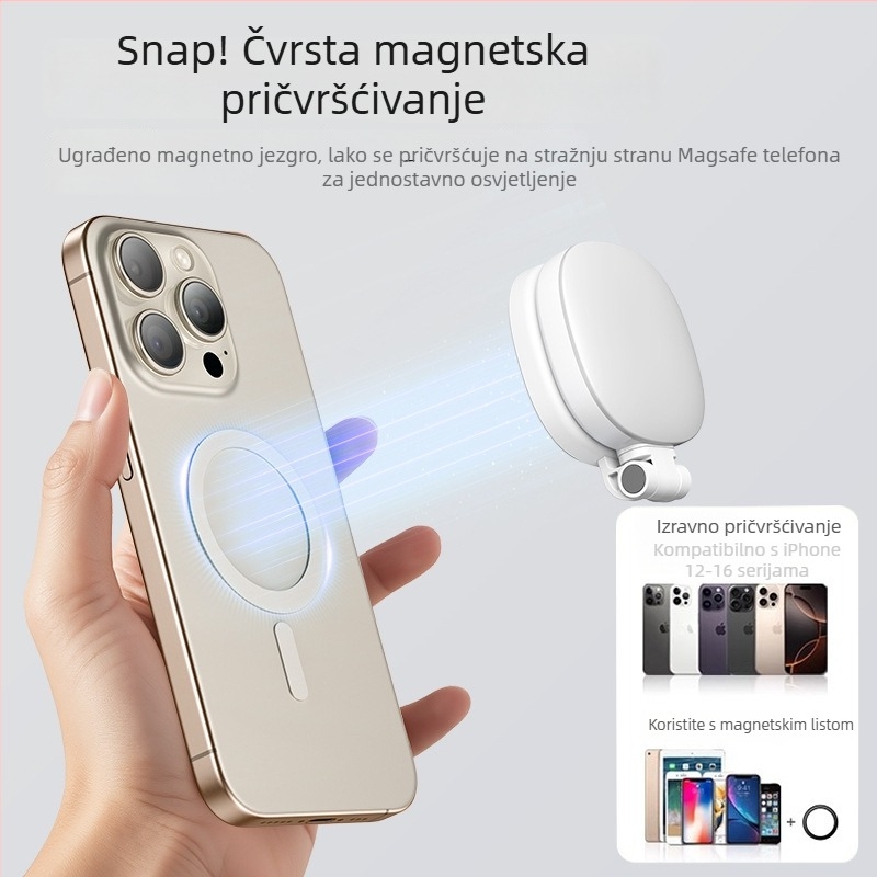 MagSafe magnetsko dopunsko svjetlo za mobitel – prijenosno selfie svjetlo za uživo prijenos, uživa fotografija, ručna upotreba, 2W, 5V/1A, 2500–9900K