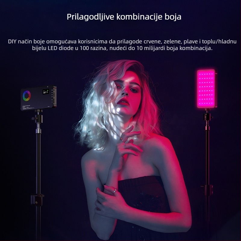 RGB rasvjeta za kameru s hot shoe nosačem 1/4 standard, dvostruki vijak, regulirana boja temperature 2500-9900K, 5V, <10W, stolna upotreba