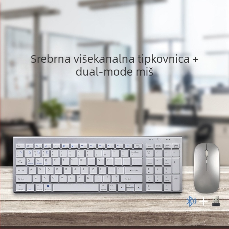 Bluetooth bežični set tipkovnice i miša, 1600 DPI, ergonomski, vodootporan, tri načina, model K007
