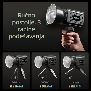 COB LED rasvjeta za fotografiju, prijenosna i punjiva, 60W, pogodna za fotografiju, ljepotu i prijenos uživo, širok ulazni napon (DC 9–11V / AC 185–245V)