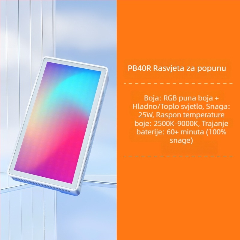 PB40R 40W RGB Svjetlo za fotografiju — za fotografiju na mobilnom telefonu, 3 boje temperature, stolni nosač