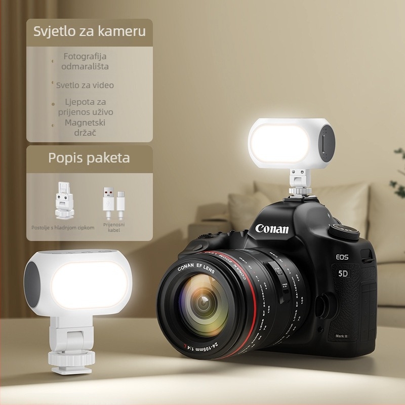 Magnetsko svjetlo za mobitel i stabilizator kamere – prenosno osvjetljenje za selfie s prilagodljivom temperaturom boje 2500K–9900K, snaga ispod 10W, baterija 800mAh, 5V/1A