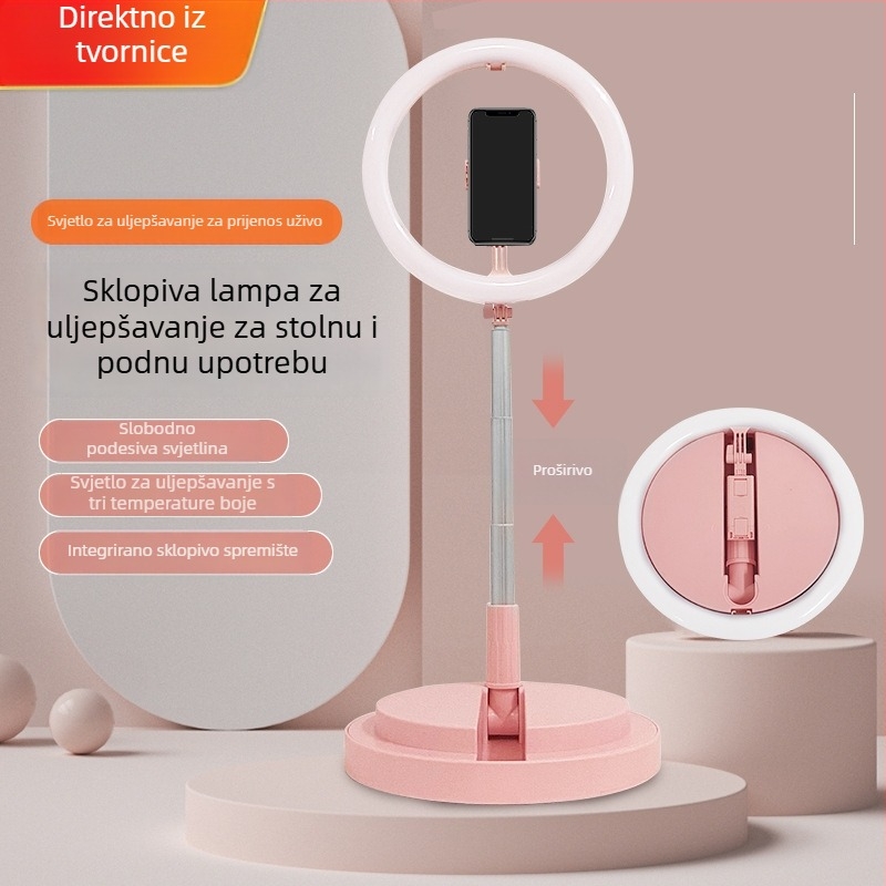 12-inčna RGB LED lampa za ljepotu, prilagodljiva temperatura boje, stolna ili podna, sklopiva svjetlost za live streaming