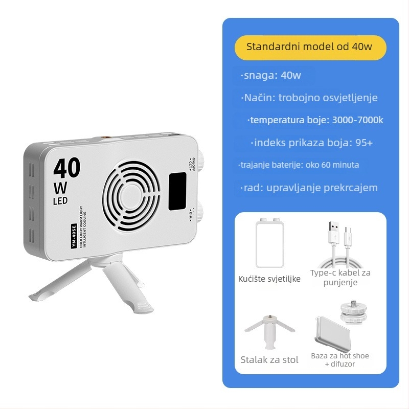 Svjetlo za dopunu fotografije – džepno, ručno, 40W, 3 boje temperature, 7.4V, YM-40