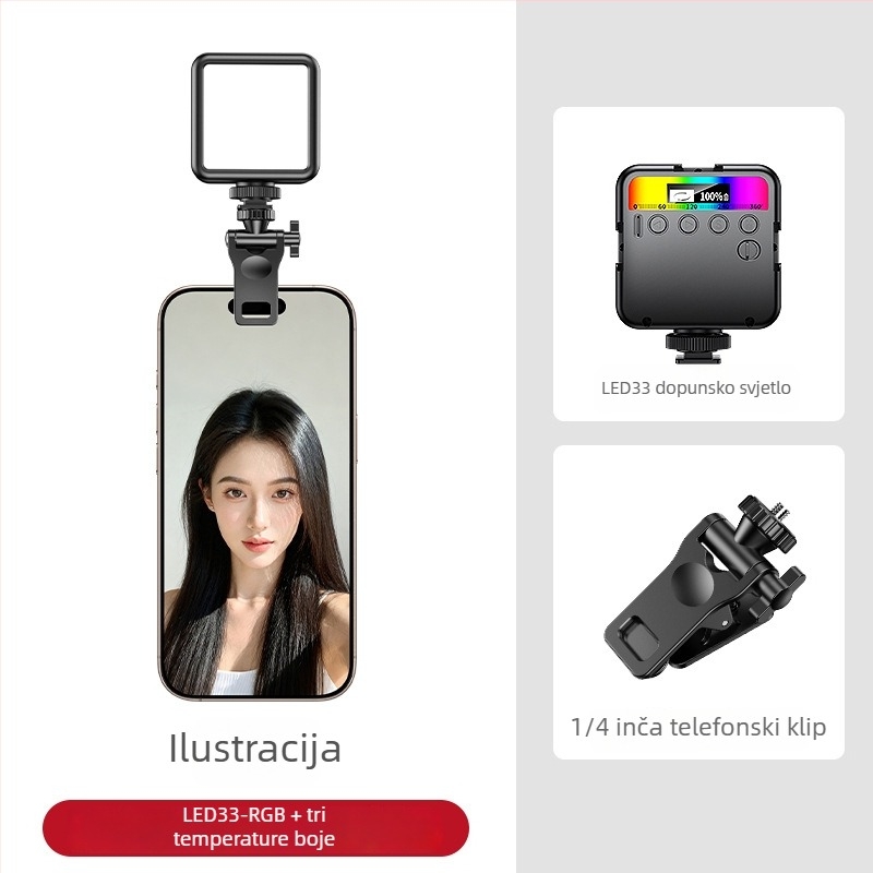 LED svjetlo za dopunjavanje za livestream i fotografiju – kompaktno klips-om/stolna lampa, model BM-BD33, 5W, 3.7V, trajanje baterije do 2 h pri maksimalnoj jačini i do 10 h pri minimalnoj
