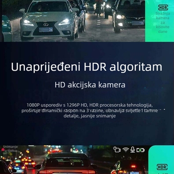 Automobilska kamera s dvostrukim objektivom u retrovizoru, HD 720p, 120° široki ugao, dodirni zaslon, ciklično snimanje