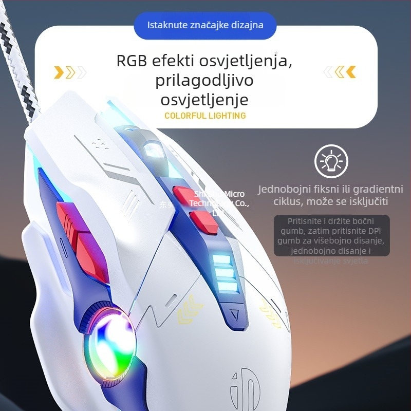 Žičana mehanička gaming miša W9 s makro-programiranjem, 7 tipki, USB, optički senzor