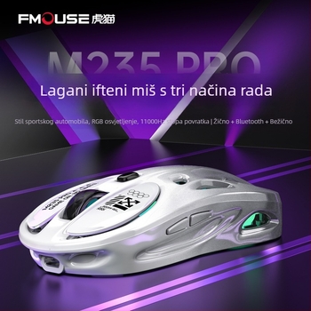 Tiger Cat M235Por gaming miš – lagan, tri načina bežične povezanosti (Bluetooth, 2,4 GHz, kabel), RGB osvjetljenje, 4800 DPI, 8 tipki
