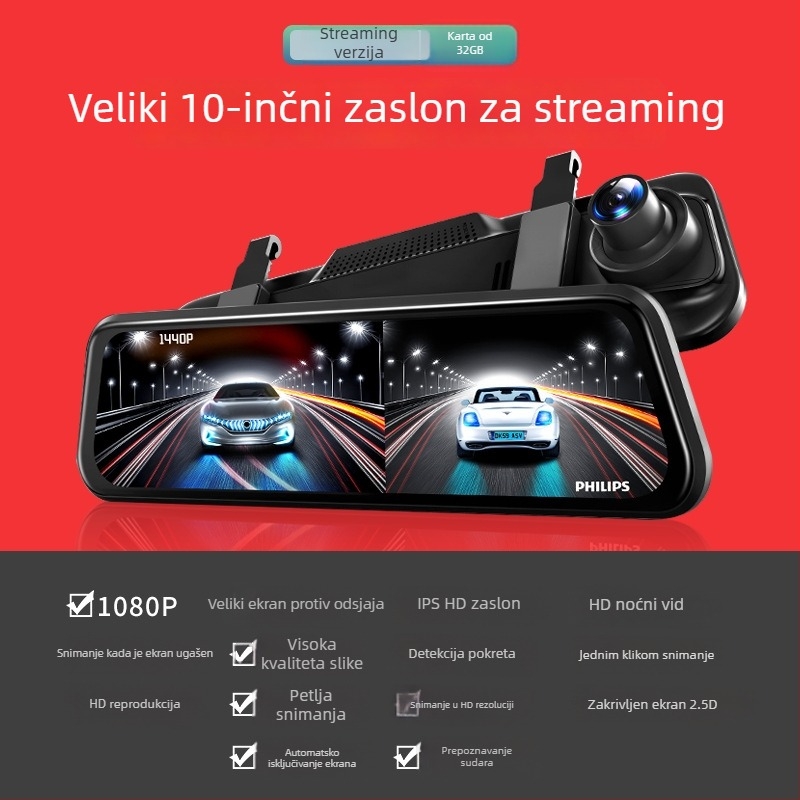 Automobilska kamera s prednjim i stražnjim dvostrukim snimanjem, 1080p, 8MP, Wi-Fi, 256GB