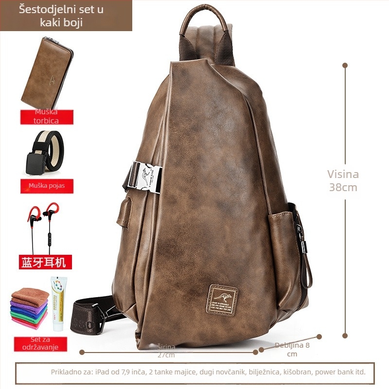 Muška torba za prsa, višenamjenska, crossbody stil, s PU podlogom, pogodna za poslovna putovanja