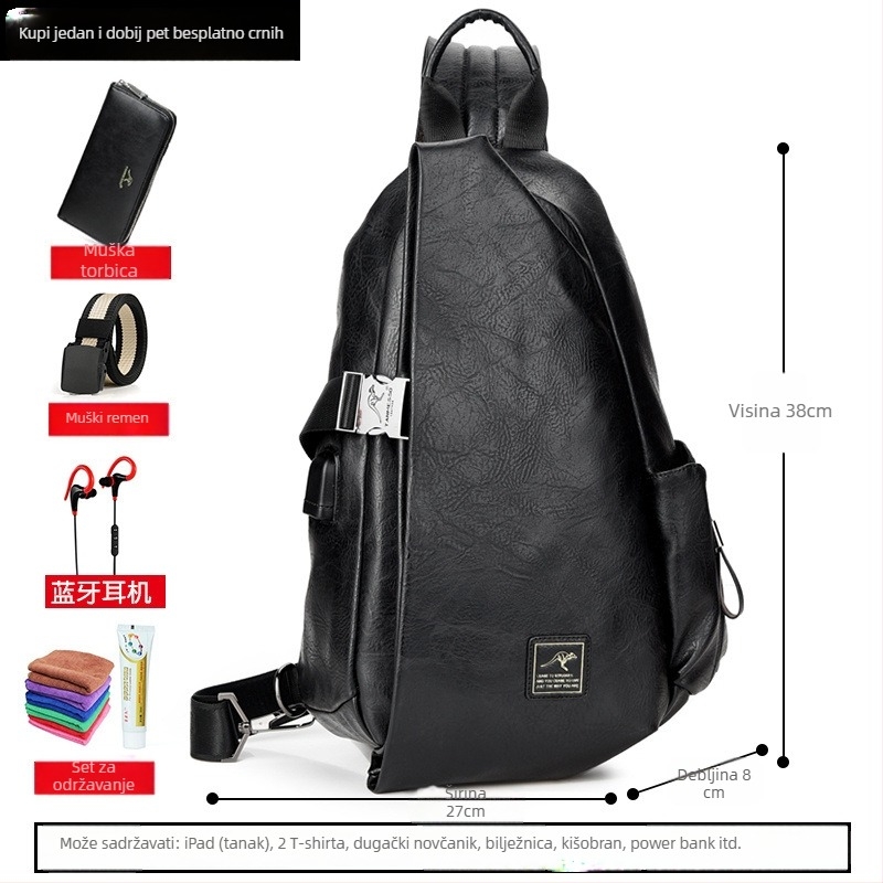 Muška torba za prsa, višenamjenska, crossbody stil, s PU podlogom, pogodna za poslovna putovanja