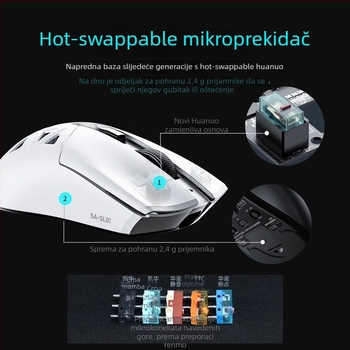 Bežični gaming miš, 12000 DPI, 8 tipki, 2,4 GHz bežična veza s Bluetoothom i USB kabelom, ugrađeno punjenje