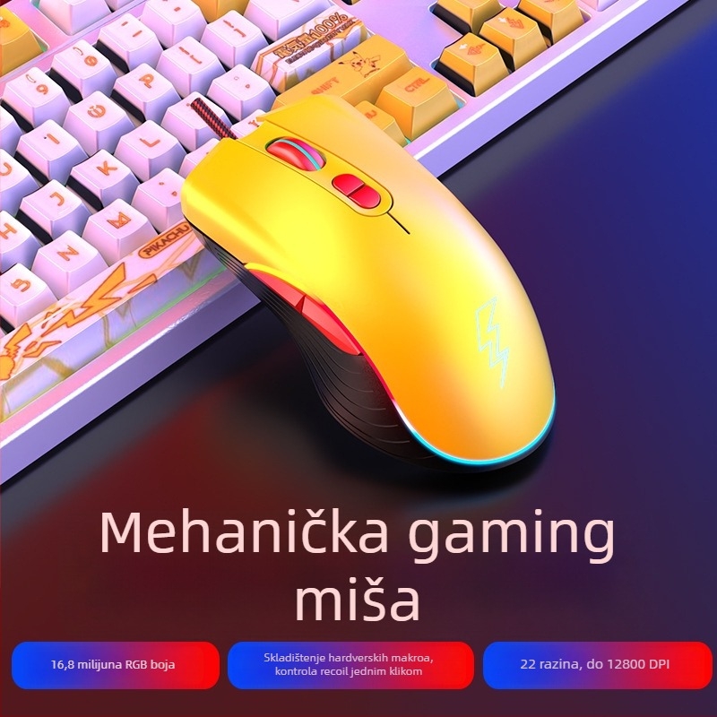 Žičani gaming miš s makro-programiranjem i kontrolom otklona (12800 DPI, 7 tipki, USB, kabel 1,6 m)